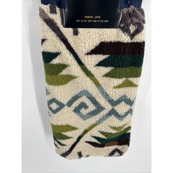 NWT Pendleton Jewel Tones Multicolor Sherpa Throw Fleece Blanket Southwest Aztec - Picture 3 of 7